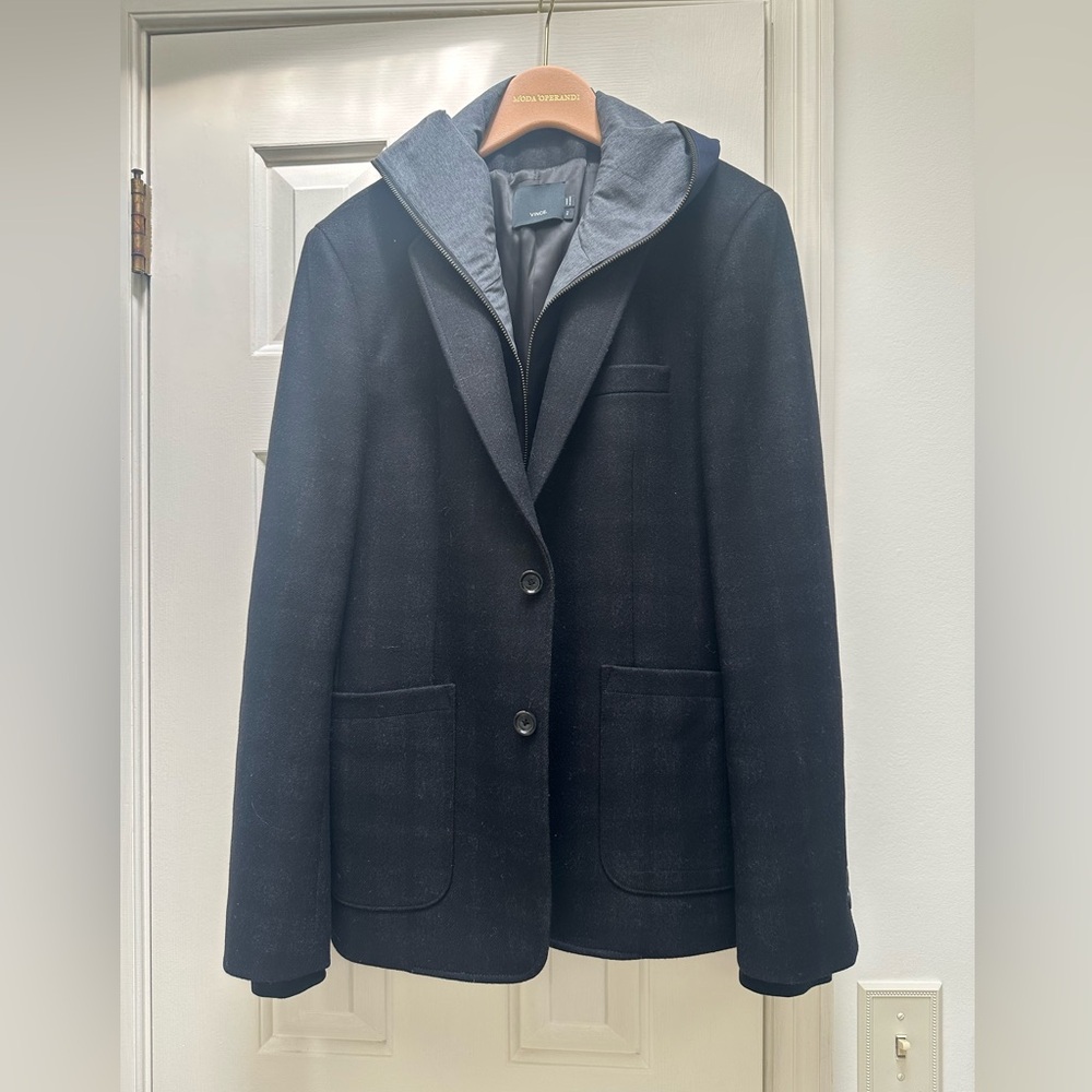 Vince Charcoal Men’s Wool Coat with Removable Hood